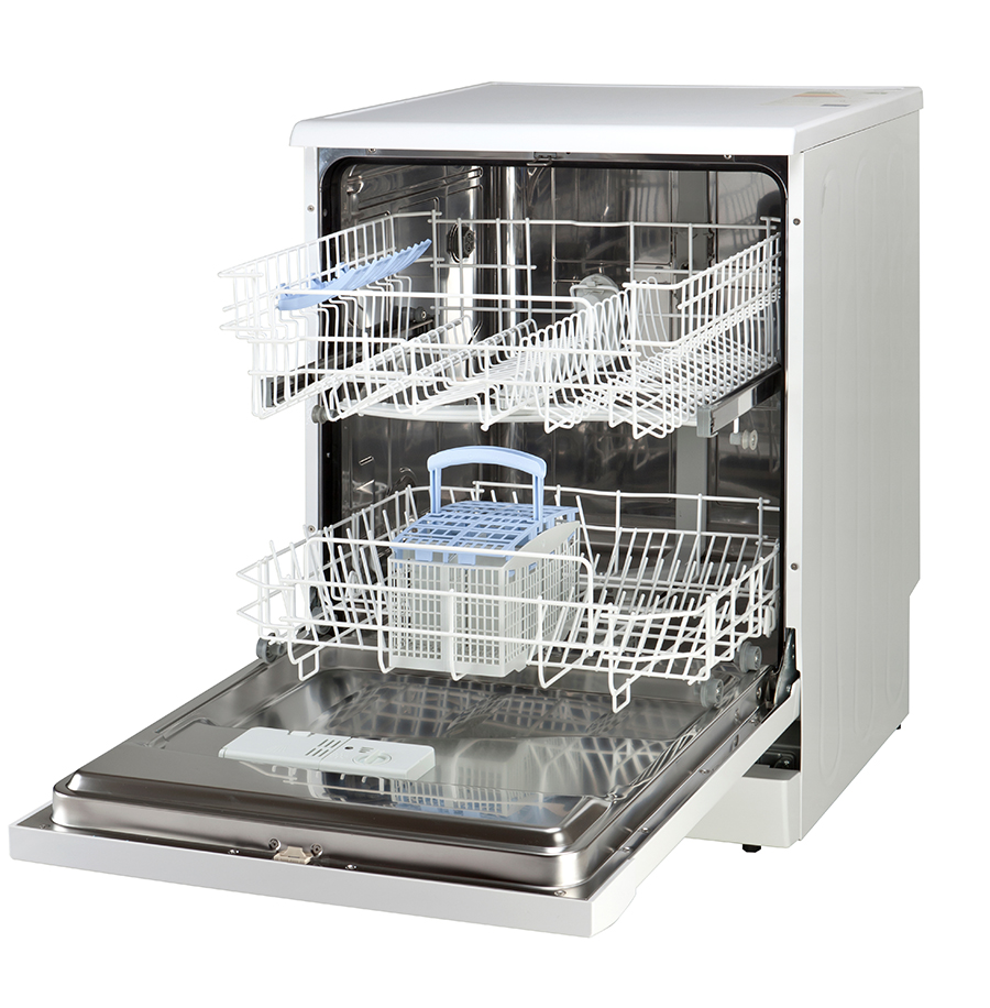 Stand alone brand new dishwasher, open door, interior view isolated - Beardstown, IL