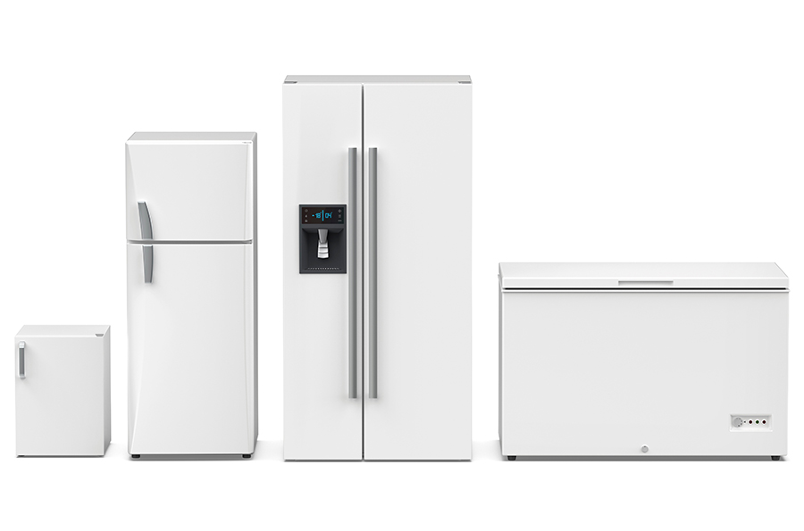 Front view of four different refrigerators on white background - Beardstown, IL
